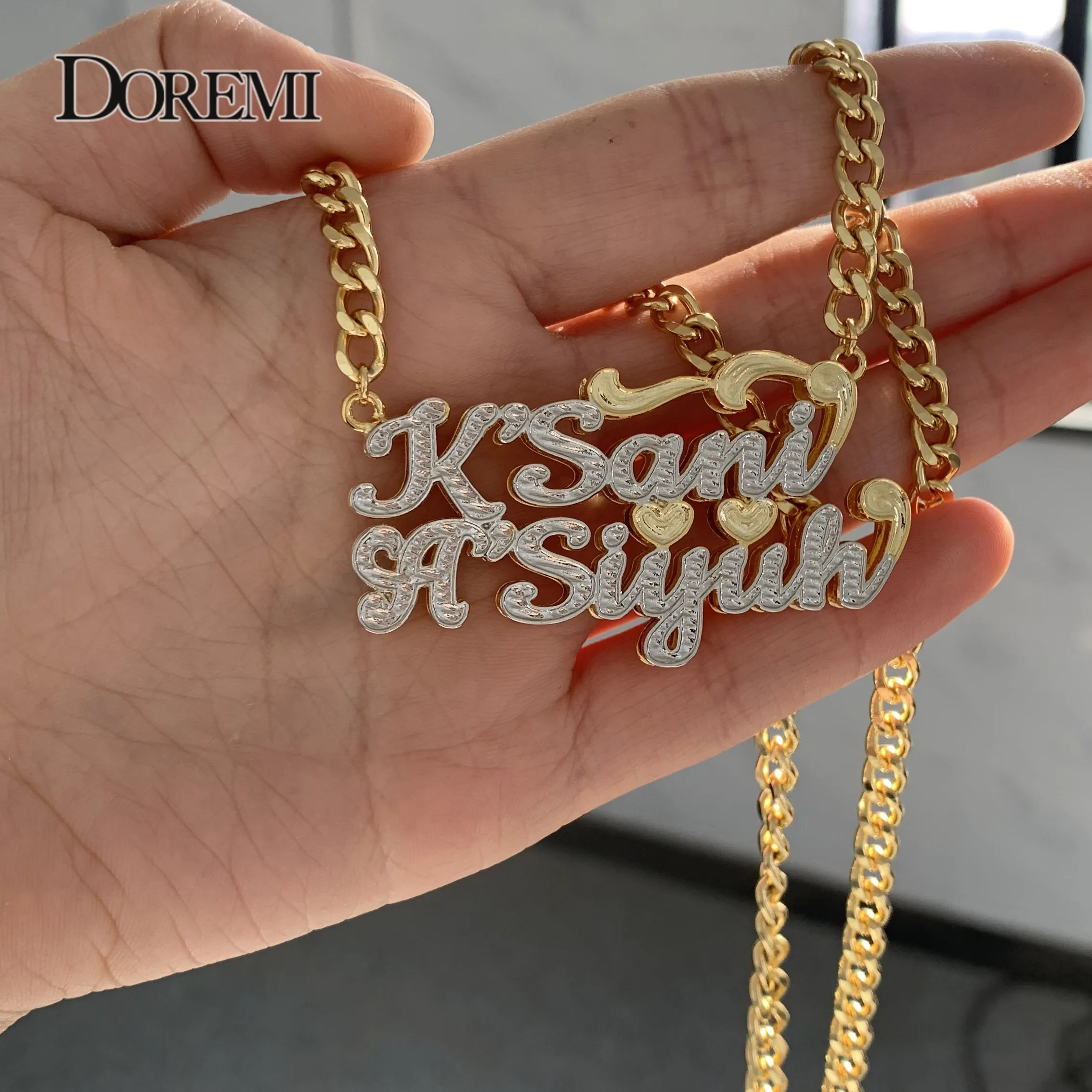 Double Layered 3D Personalized Necklaces Choker Name Necklace Custom Necklace Gold Plated Nameplate Women Cuban Name Chain
