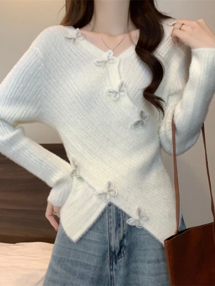 Soft V-Ne Women's Knitted Sweater Knot Design Slim Fit Base Layer Autumn Winter Warm Long Sve Top