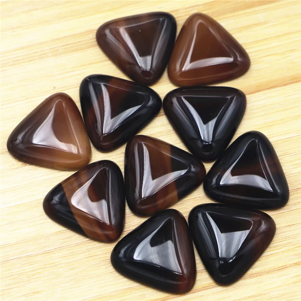 25x25mm Natural Stone Brown Agate Triangle Cabochon Setting Beads Fit DIY Ring Earring Men Jewelry 12Pcs Wholesale Free Shipping