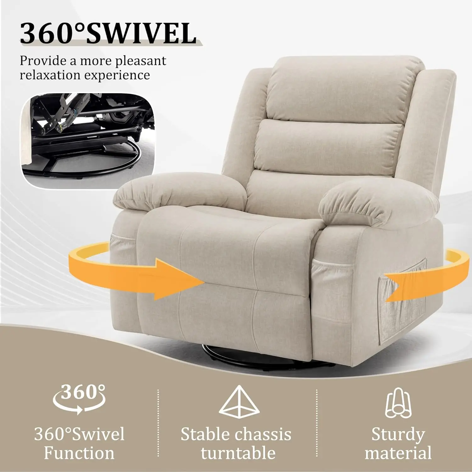 Recliner Chair, Wide Rocker Chair, Rocking Chair with Massage and Heat,360°Swivel Nursery Rocking Chairs, Oversized Recliner