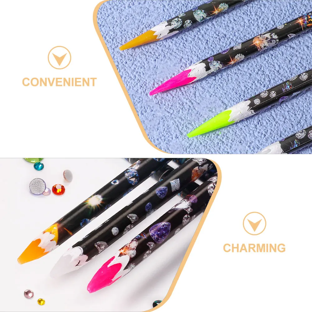 

4pcs Dotting Tool Wax Pencil Rhinestone Picker Gem Pen Nail Art Tools Yellow White Rose Green DIY Manicure Supplies