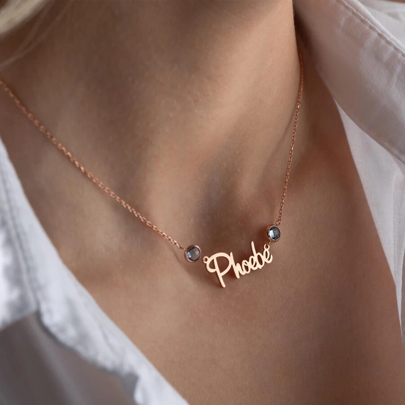 

Customized Name with Birthstone Necklace for Women Stainless Steel Personalized Double Birthstone Necklace Birthday Jewelry Gift