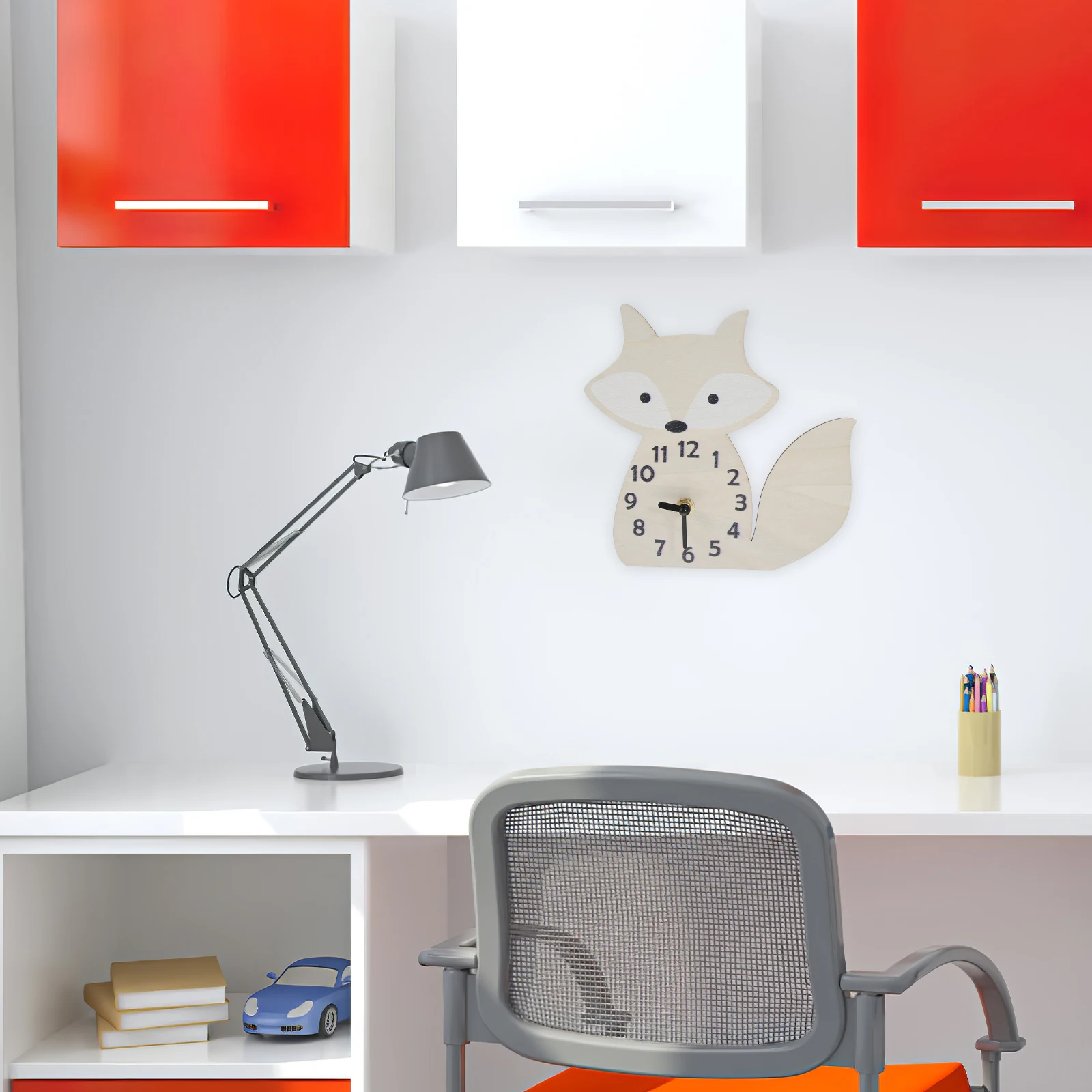 

Wooden Fox Shaped Wall Clock Hanging Non Ticking Mute Decorative Timepiece For Bedroom Living Room Room Home Office Decor