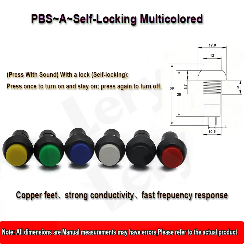 6 Pcs Circular PBS-11A Self-locking PBS-11B Self Resetting Button Switch 12MM 3A 250V AC 2PIN 6 Color Plastic Button Switch