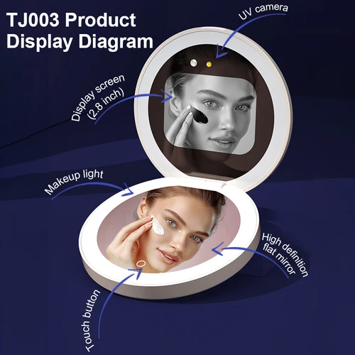 Imagen 2 del producto TENGMIR UV espejo de maquillaje con protección solar inteligente espejo de detección de protección solar espejo UV prueba de protección solar espejo de maquillaje con luz LED portátil