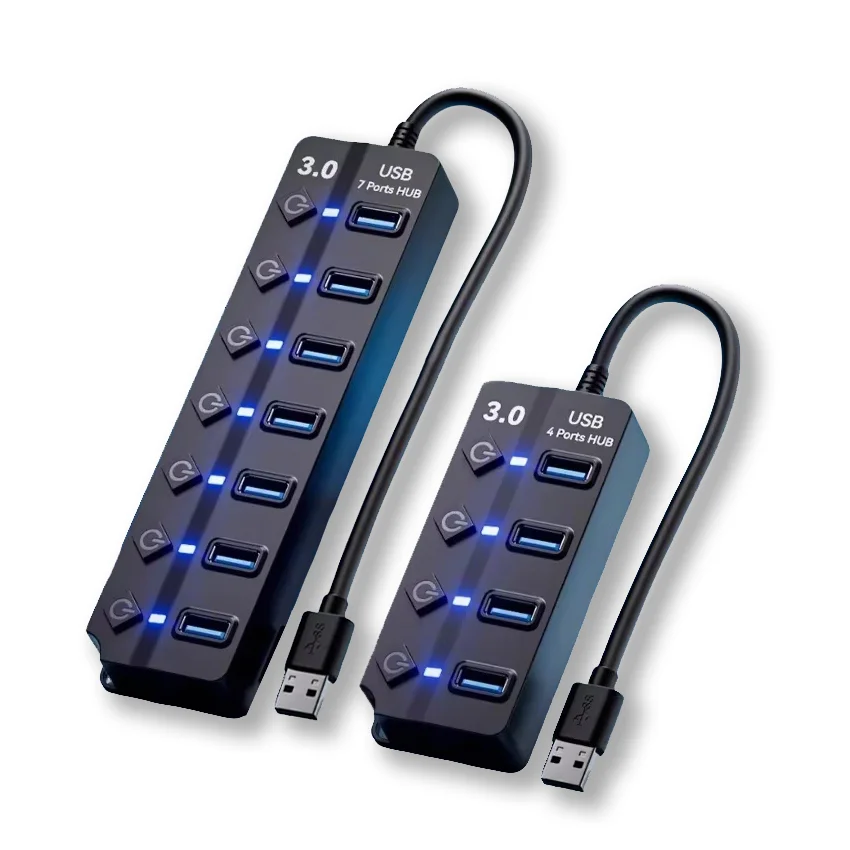 

4/7-Port USB 3.0 Hub with LED Indicator Independent Switch Control for Laptop USB Flash Drive Printer Camera Keyboard Mouse