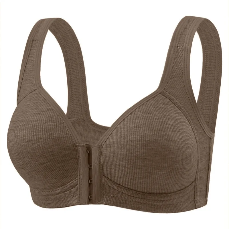 Damen-BH ohne Bügel, Vorderverschluss, einfarbig, vollständige Abdeckung, feste Körbchen, rückläufig für mittlere und ältere Menschen, individuell – Detail 23