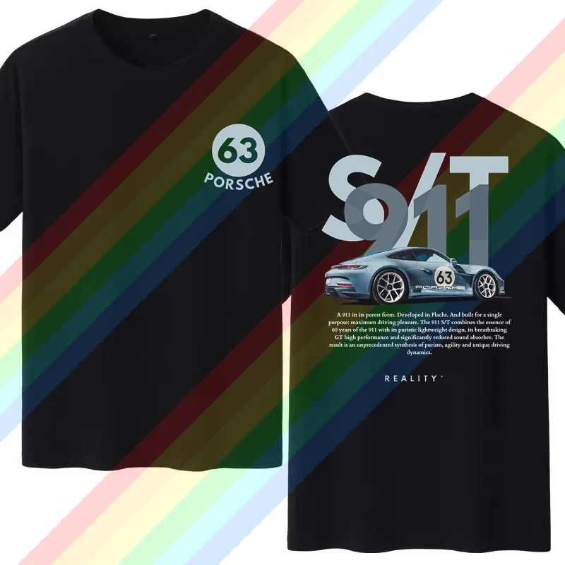 เสื้อยืดผ้าฝ้ายสีดำ S 911 Heritage 2024ขายดีฤดูร้อนเสื้อยืดซูเปอร์คาร์แนวสตรีทฮิปฮอปกางเกงขาสั้นผู้ชาย100% สุดเท่ห์ S-3XL ฤดูร้อน