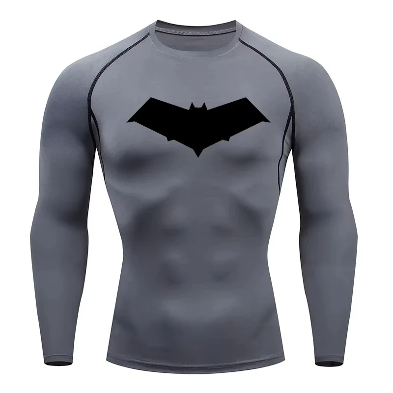 Compressie-T-shirt voor heren met vleermuisprint, sneldrogende gymtrainingtop | Zomerfitness Rashguard voor hardlopen en MMA ZY0037
