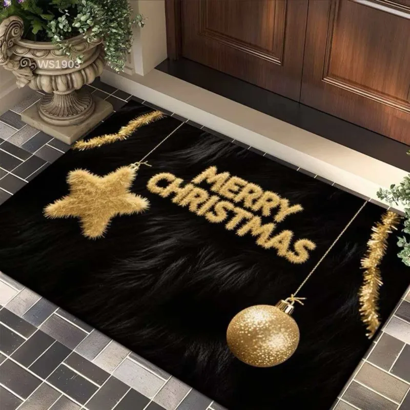 VIKAMA Brown Plush Candy Cane Pinecone Ornament Bath Mat Water Absorbent Non Slip Entryway Porch Modern Farmhouse Home Decor
