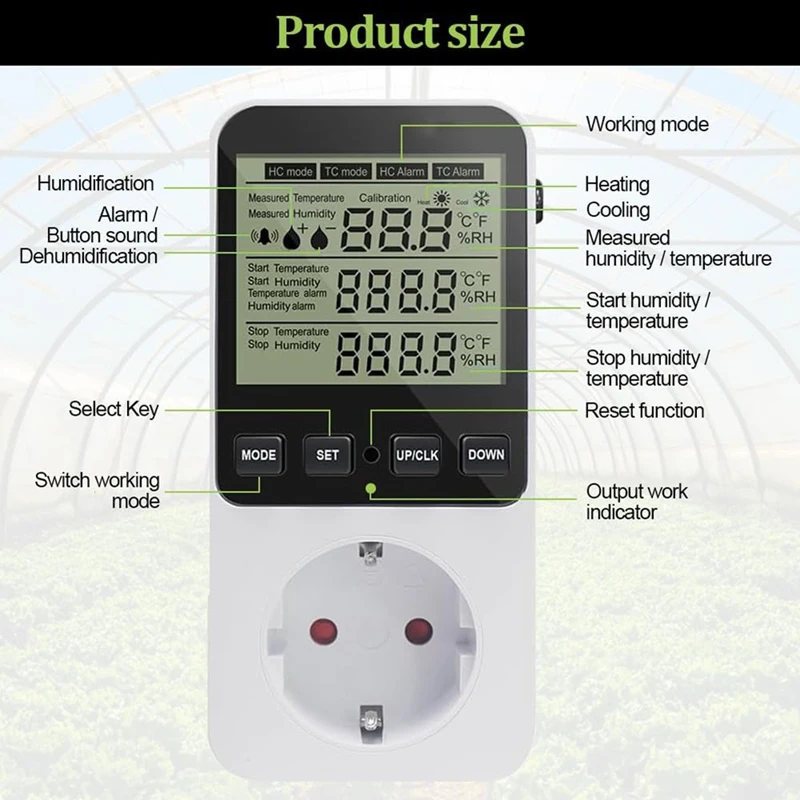 M11K-Humidity Controller, Temperature Controller Socket 230 V, Temperature Switch, Socket Thermostat Switch EU Plug