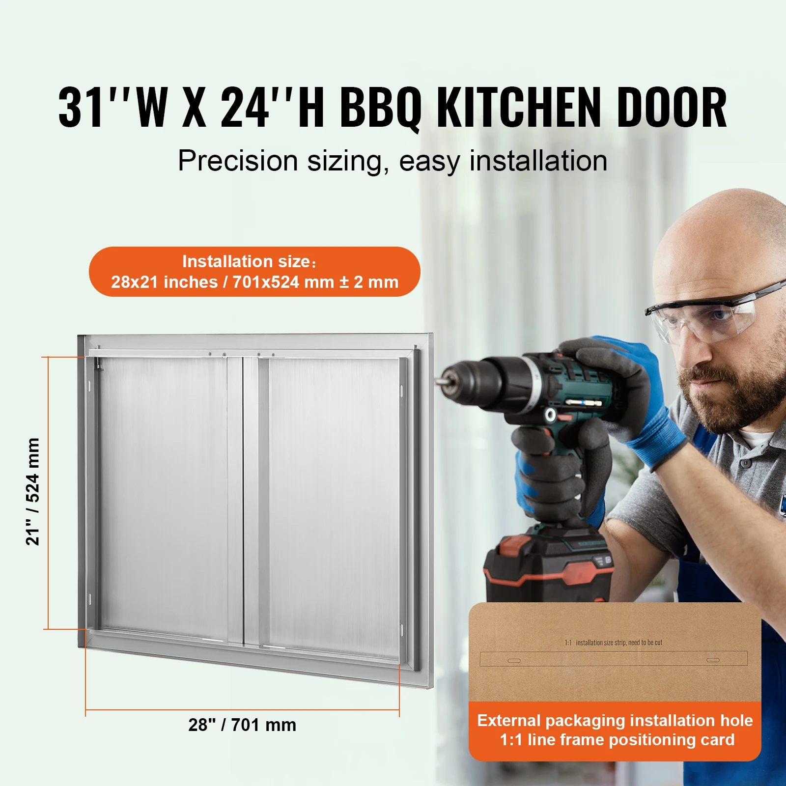 BBQ Access Door, 31W x 24H Inch Double Outdoor Kitchen Door, Stainless Steel Flush Mount Door, Wall Vertical Door with Recessed Handles, Grilling Station, Outside Cabinet, Designed for BBQ Island