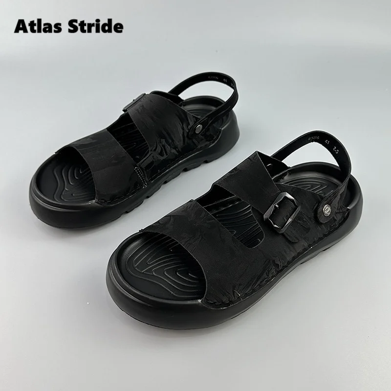 Men's Beige Double-Strap Sandals Adjustable Buckle Strap Thick Sole Non-Slip Breathable Comfortable Casual Daily Outdoor Slipper