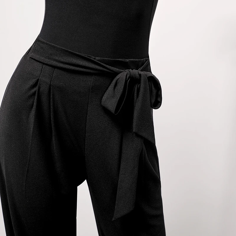 UK Latin Dance Pants-Straight Leg with Draping Fabric, Adjustable Drawcord&Stretch Practice Wear for Women Ballroom dance