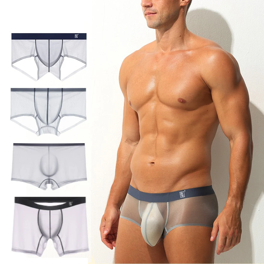 4PCS Men's Underwear Ice Silk Traceless Breathable Nude Boxer Shorts Ultra-thin High Permeability