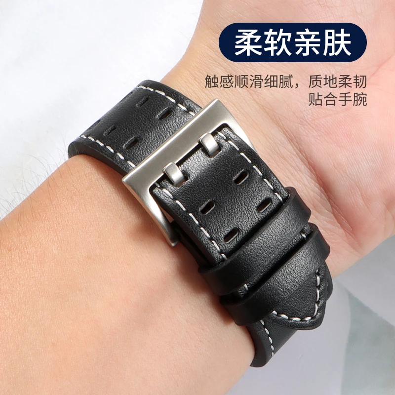 حزام ساعة من جلد البقر متوافق مع ساعات Hamilton Khaki Aviation / Jazzmaster / Field للرجال (20 مم و22 مم)