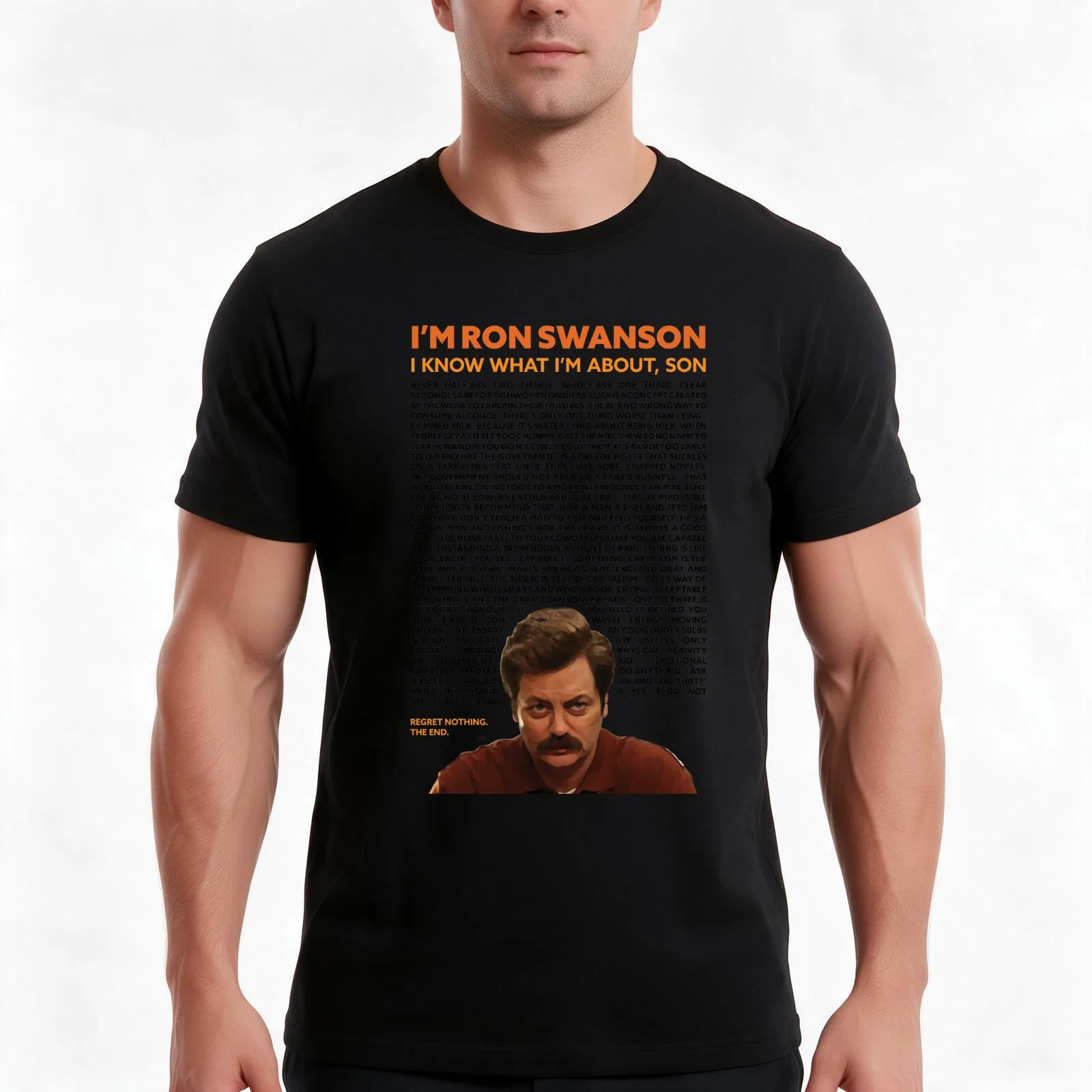Ron Swanson Quotes Design T-Shirt, Summer Casual Cotton Tee, Oversized Streetwear Tops, Vintage Graphic Print, Unisex Men Women