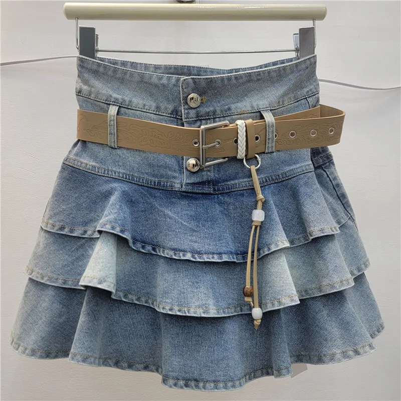 

Hot Girl Denim Mini Skirt for Women, New Summer Style, High-waisted, Slimming, Leg-lengthening A-line Ruffled Bodycon Skirt