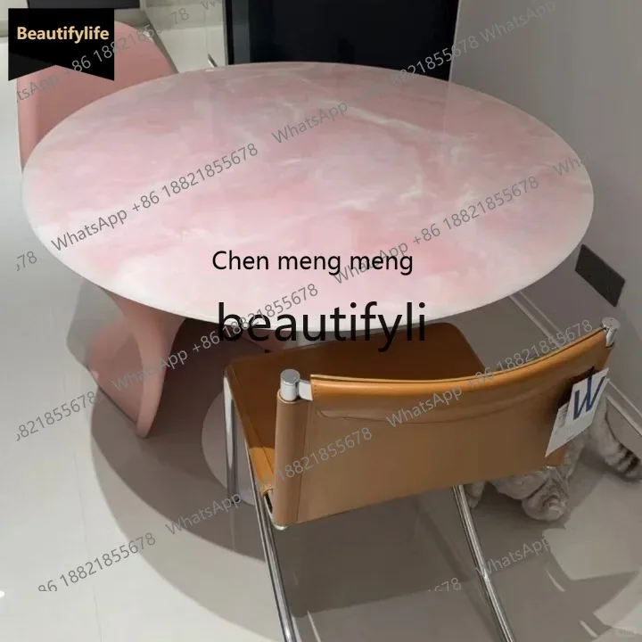 

GG Italian Style Light Luxury High-End Pink Crystal Marble Dining Table Natural Pink Jade Luxury Stone Table