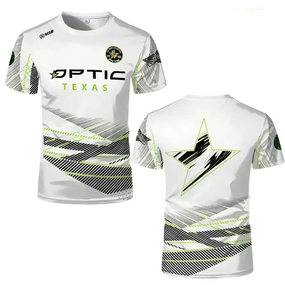 ESports Texas Team Printed Jersey with Geometric Black Stripe Round Neck Game Street Sports T-shirt Exclusively for Fans