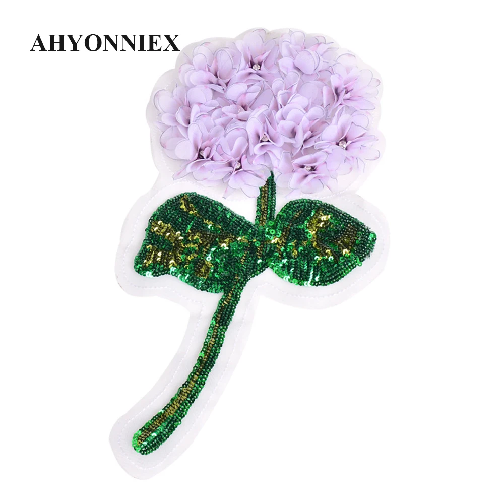 1 Piece Large Grace Beaded Sequins Hydrangea Flower Patch Green Leaf DIY Dress Clothes Applique