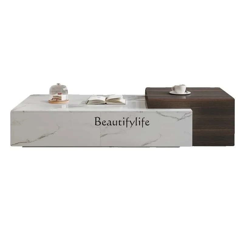 

ls 27Rock slab coffee table light luxury high-end large apartment living room household minimalist rectangular smoked coffee ta