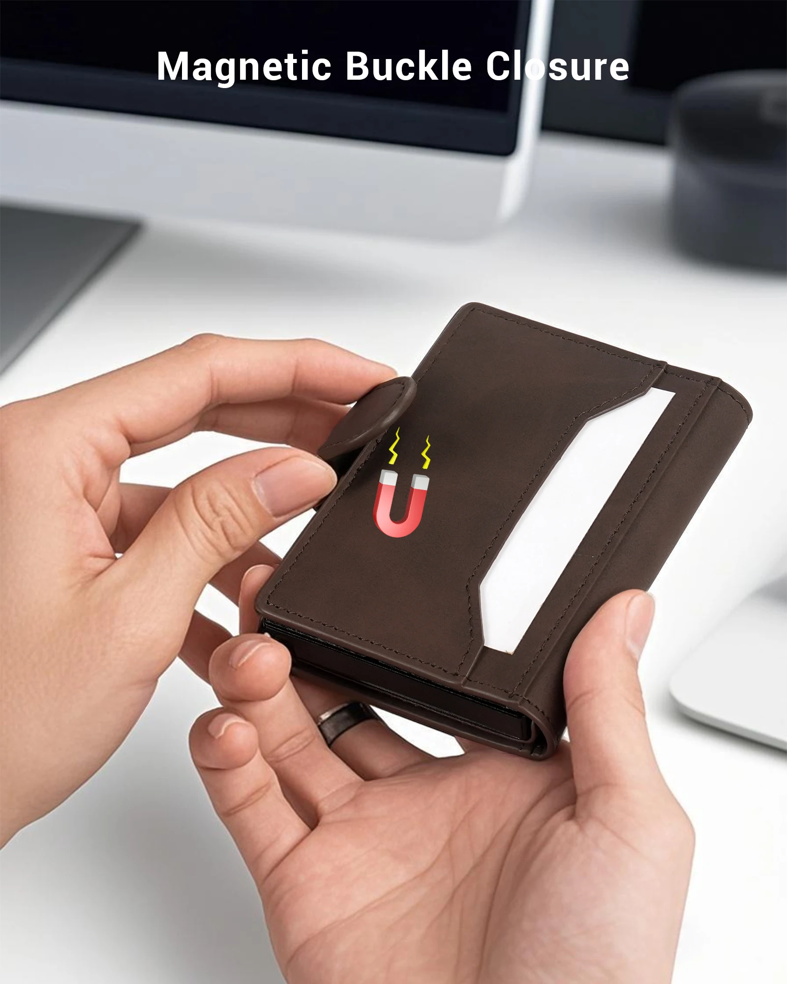 Rfid Blocking Wallet For Men Fashion Short Bifold Slim Pop Up Aluminum Credit Card Case Box With AirTag Holder ID Case Gift Box