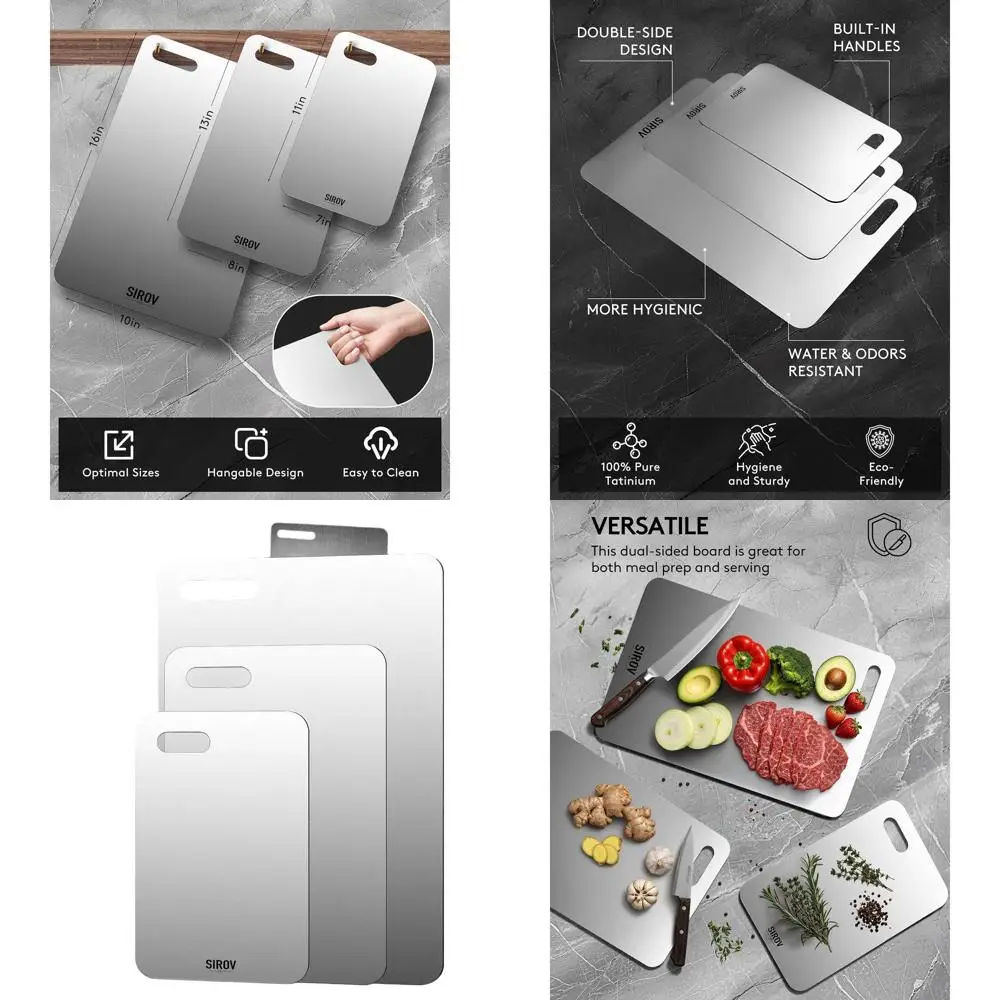 

Set of 3 Pure Titanium Kitchen Cutting Boards, Premium Non-Toxic, Dishwasher Safe for Chopping Meat, Fruit, and Veg