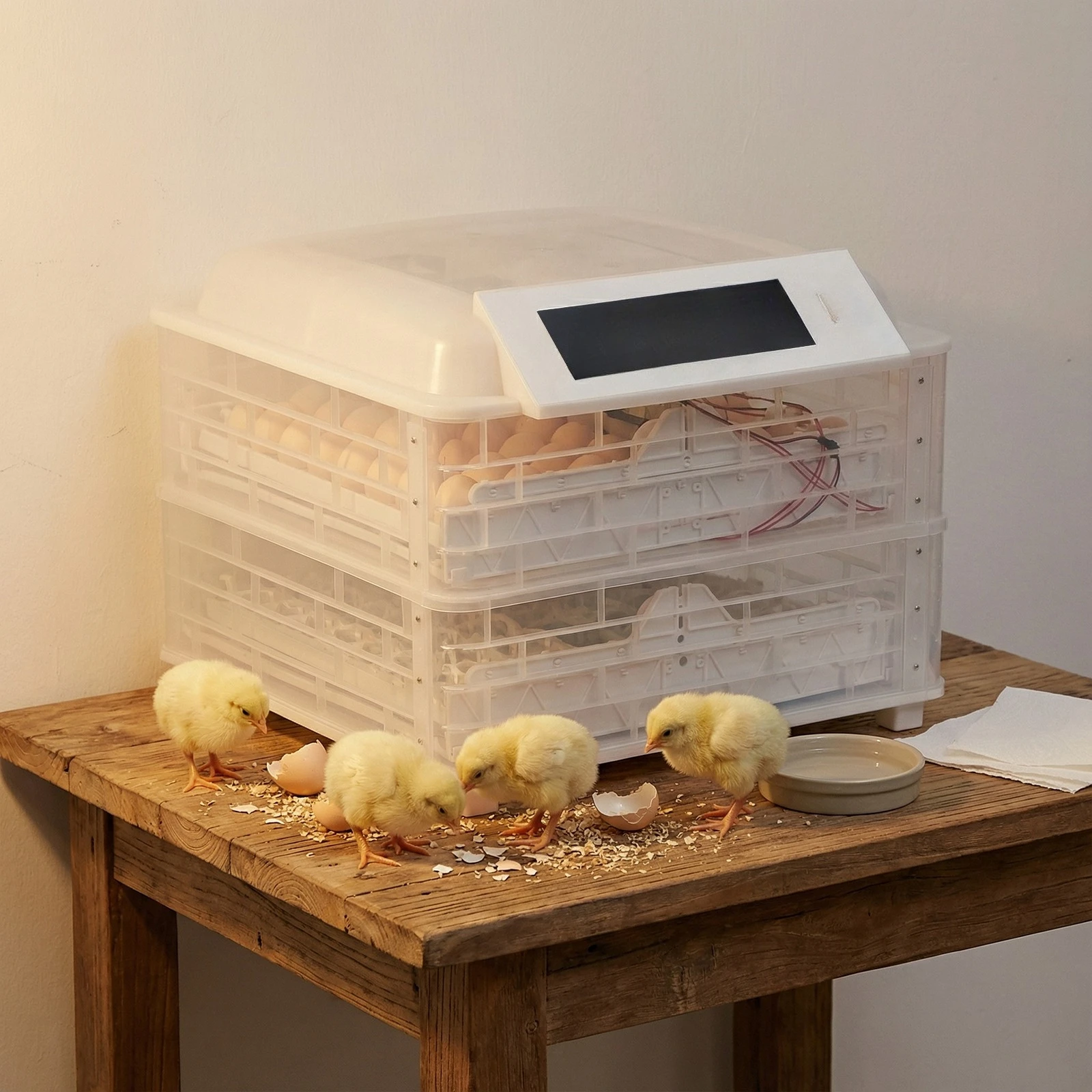 

Инкубатор для птицы на 112 яиц с дозатором воды, подходит для домашних ферм и лабораторий, для выведения цыплят, утят и гусят.