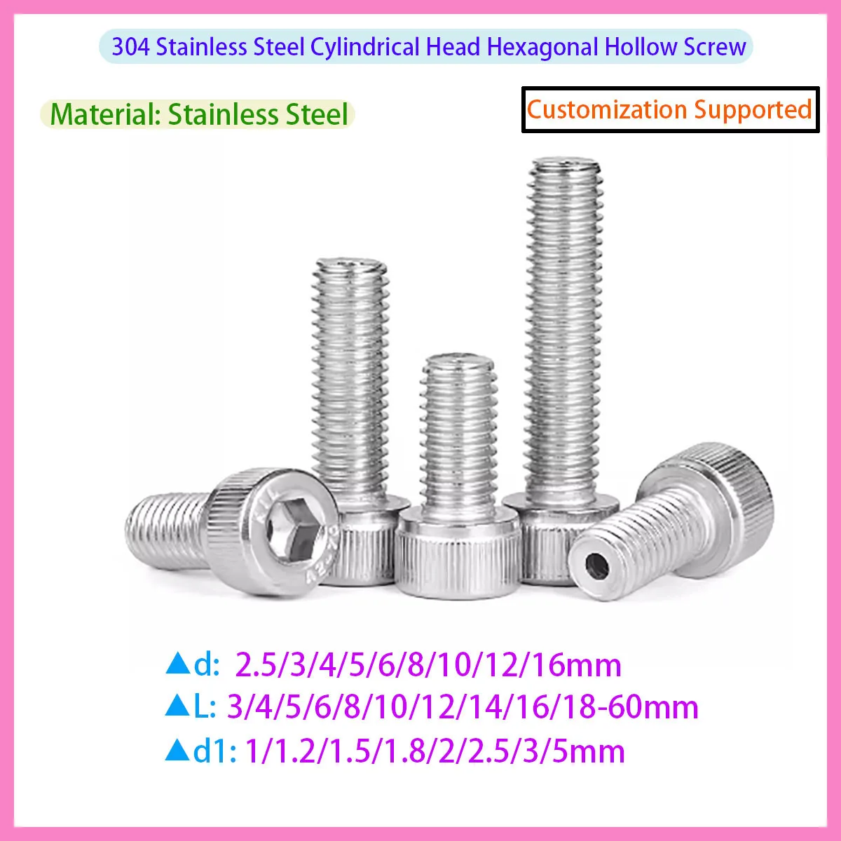 304 Stainless Steel Hollow Ventilation Hole Hexagonal Cylindrical Head Bolt M1.6 M2 M2.5 M3 M3.5 M4-M16
