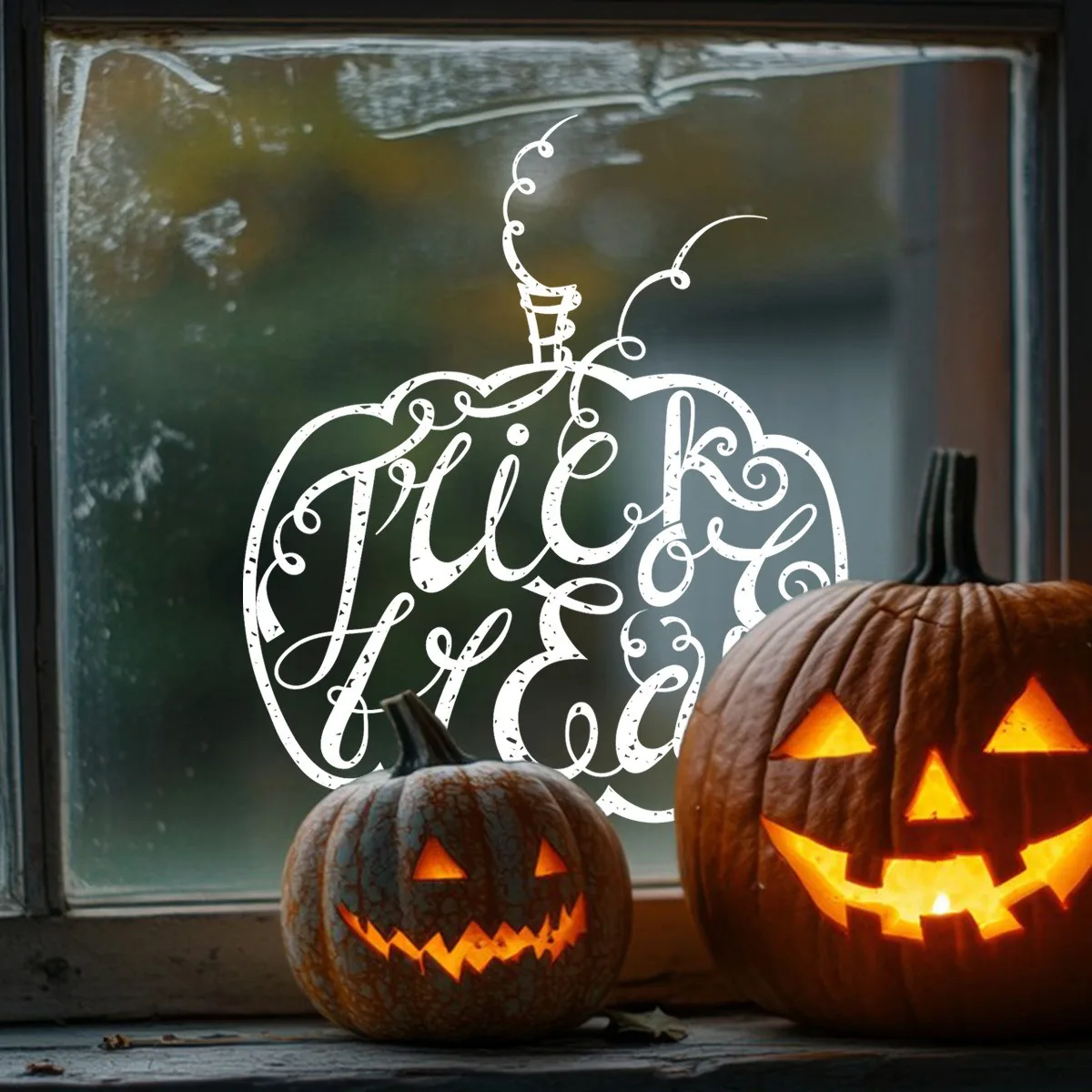 Halloween Static Cling Window Stickers White Line Pumpkin Ghost Decals Spooky Glass Decor for Home Family Party