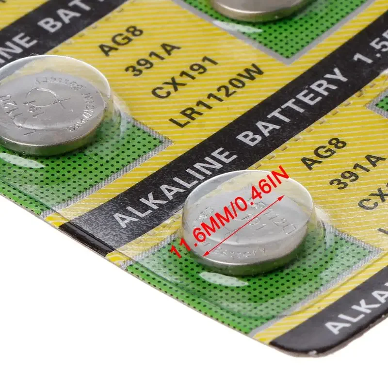 10 unids/set batería moneda multiusos 1,55 V AG8 batería botón para dispositivo electrónico LR1120 moneda botón