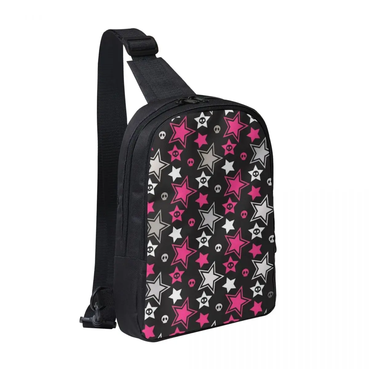 

Black And Pink Emoscene Stars Chest Bag Men Sling Crossbody Backpack Chest Bag Traveling Hiking Daypack Shoulder Bag