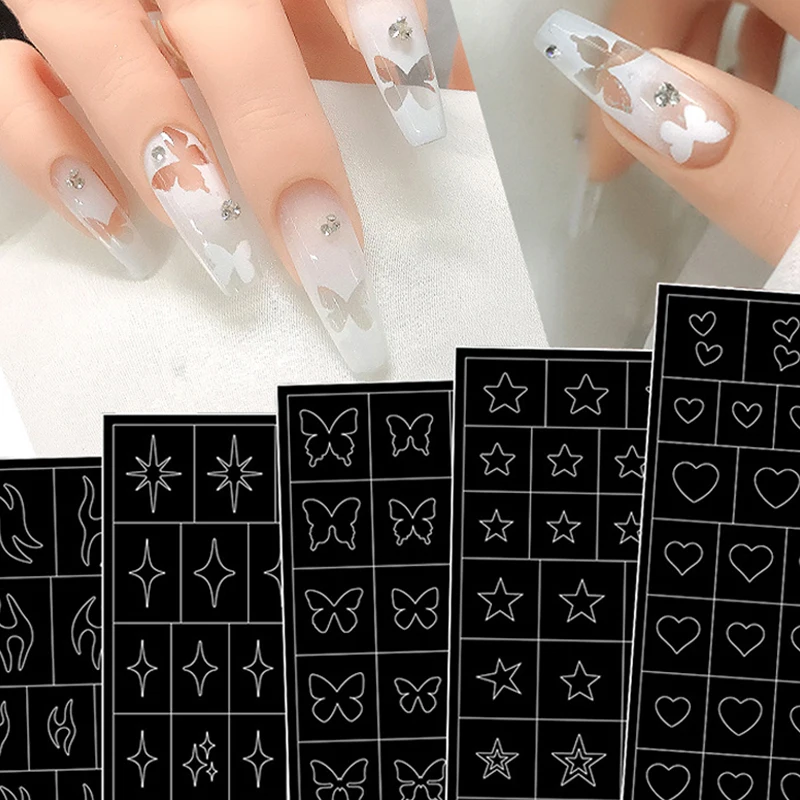 Hallow Star Heart Butterfly Nail Forms Fringe Tip Guides Sticker DIY Nail Art Tips Stickers Stencil Strips Manicure Tool Salon