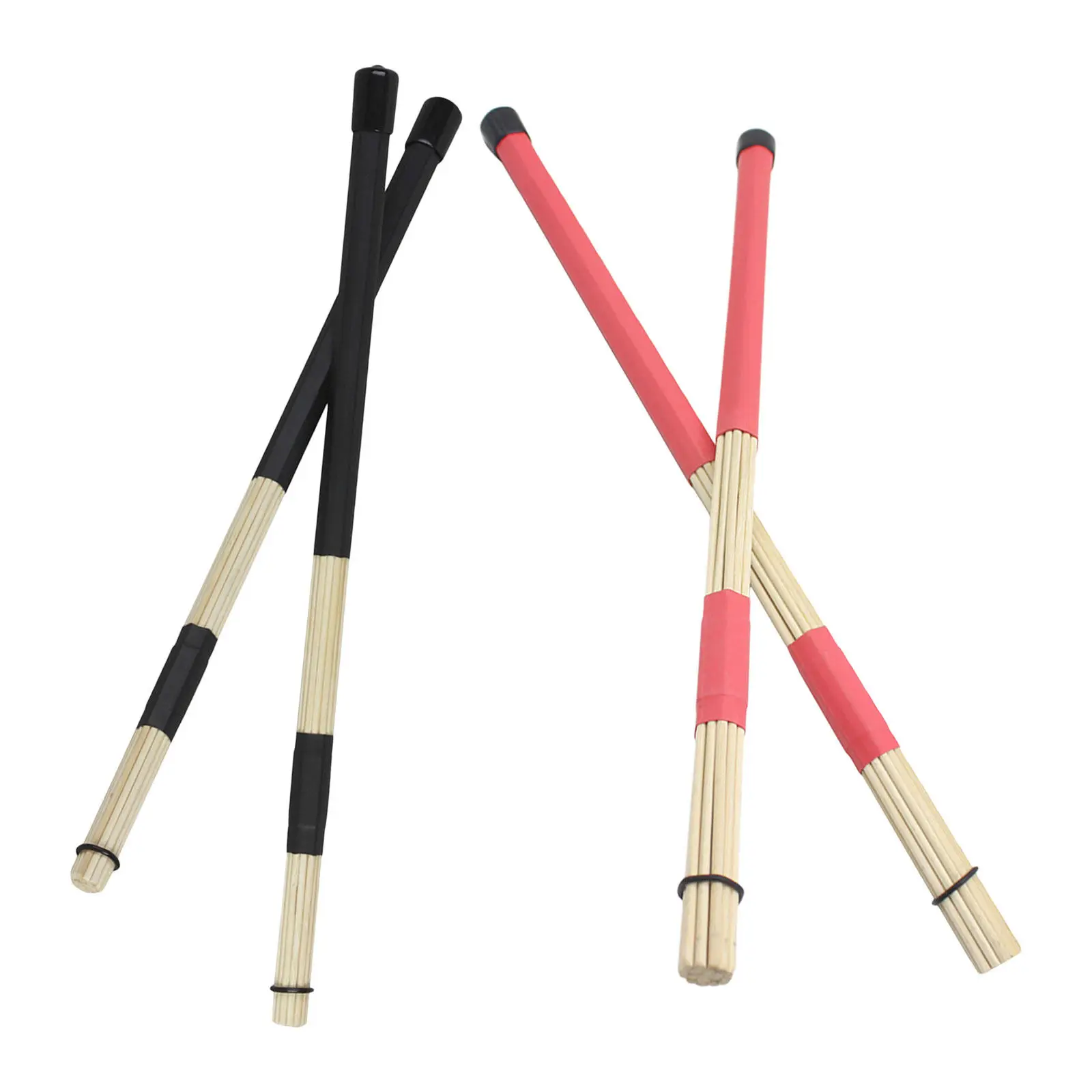 2 pares de cepillos para batería acústica - Baquetas de bambú ecológicas - Elegantes cepillos para batería para tambores pequeños y práctica de ritmo