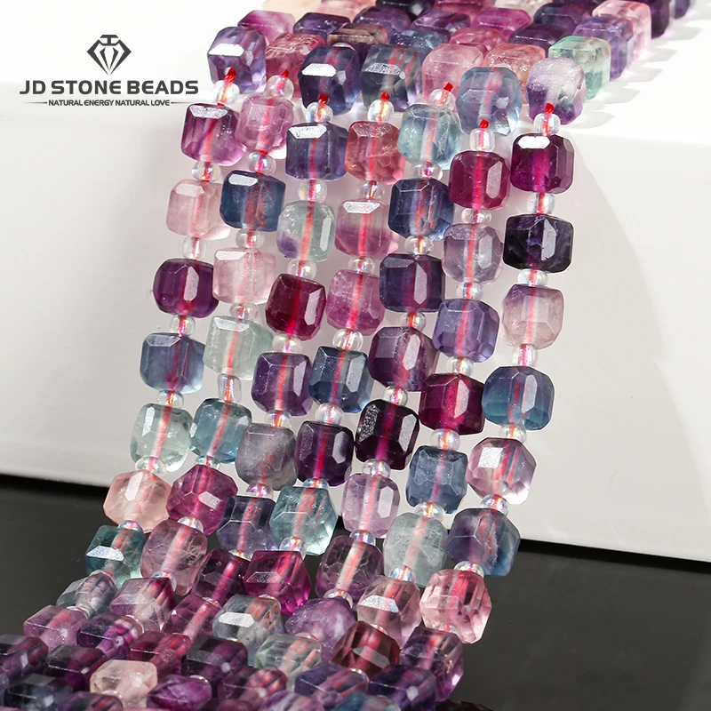 

High Quality Natural Multicolor Fluorite Faceted Square Beads Loose Spacer For Jewelry Making Diy Necklace Bracelet Accessory