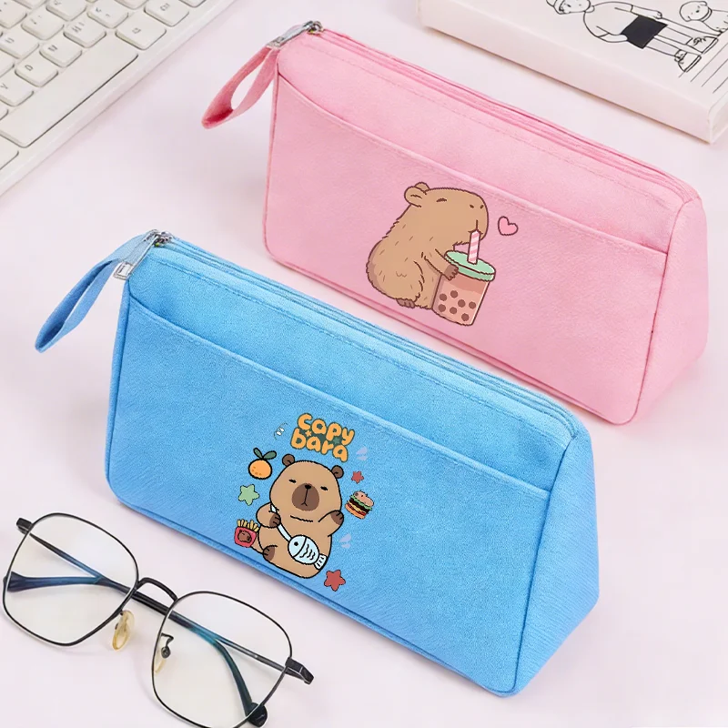

Capybara Kid Girl Portable Oxford Pencil Case Simple Anime Cute Y2K Fashion Double Layer Large Capacity Storage Supplies Pen Bag