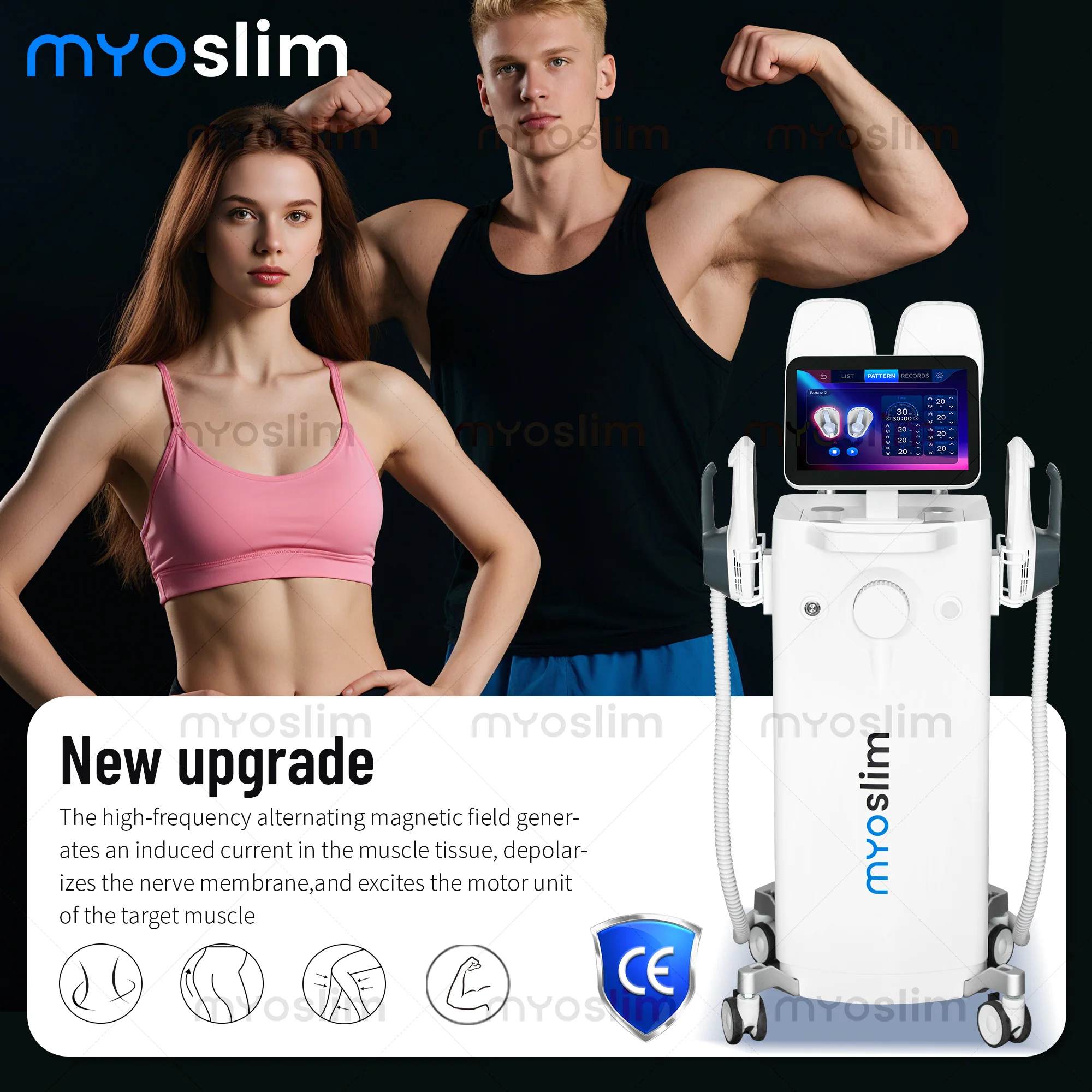 Myosilm 15 Tesla 6500W NEO Body Slimming Nova حرق الدهون العضلات EMS نحت الجسم الكهرومغناطيسي تحفيز Hiemt Pro آلة