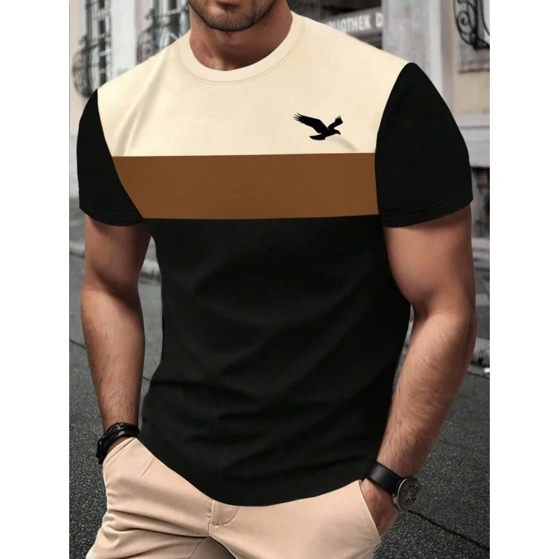 3D Printed Geometric Splicing T Shirt For Men Colorful Stripes Pattern T-Shirts Summer Casual O-Neck