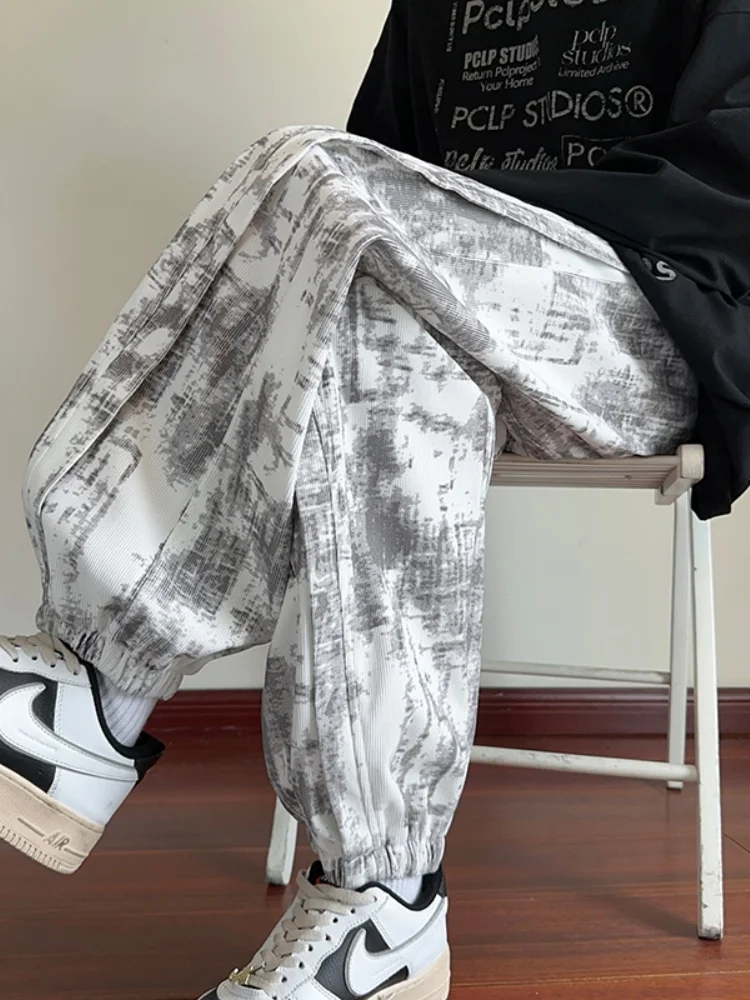 

Retro American Dyed Men's Spring Autumn Loose Trousers Harlan Corduroy Casual Pants Elastic Waist Baggy Cuffed Harlan Sle