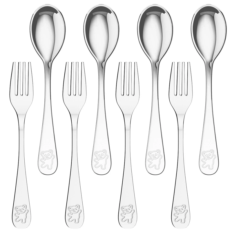 Baby Teaspoon Spoon Food Feeding Fork Knife Utensils Set Stainless Steel Kids Learning Eating Habit Children Tableware