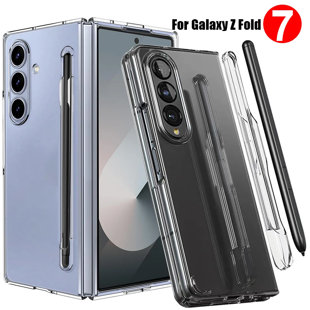 Clear Hard PC Protective Phone Case with Built-in Pen Slot for Samsung Galaxy Z Fold 7 Transparent Phone Covers for Z Fold7