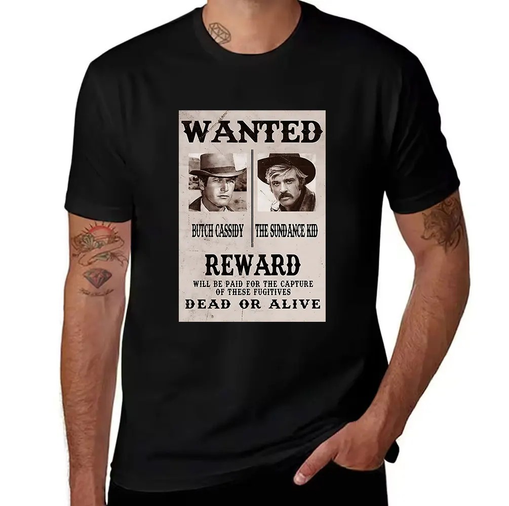 Men's Cotton T-Shirt Butch Cassidy and The Sundance Kid Wanted Print Western Style Casual Tee