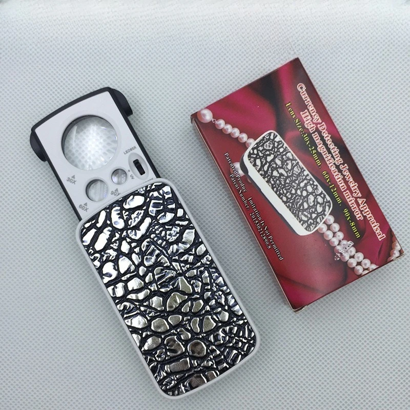 

Jewelry Loupe Magnifier LED UV 30X 60X 90X Jewelers Eye Magnifying Glass With Light Fold For Gems Stamps Coins Watches Antiques