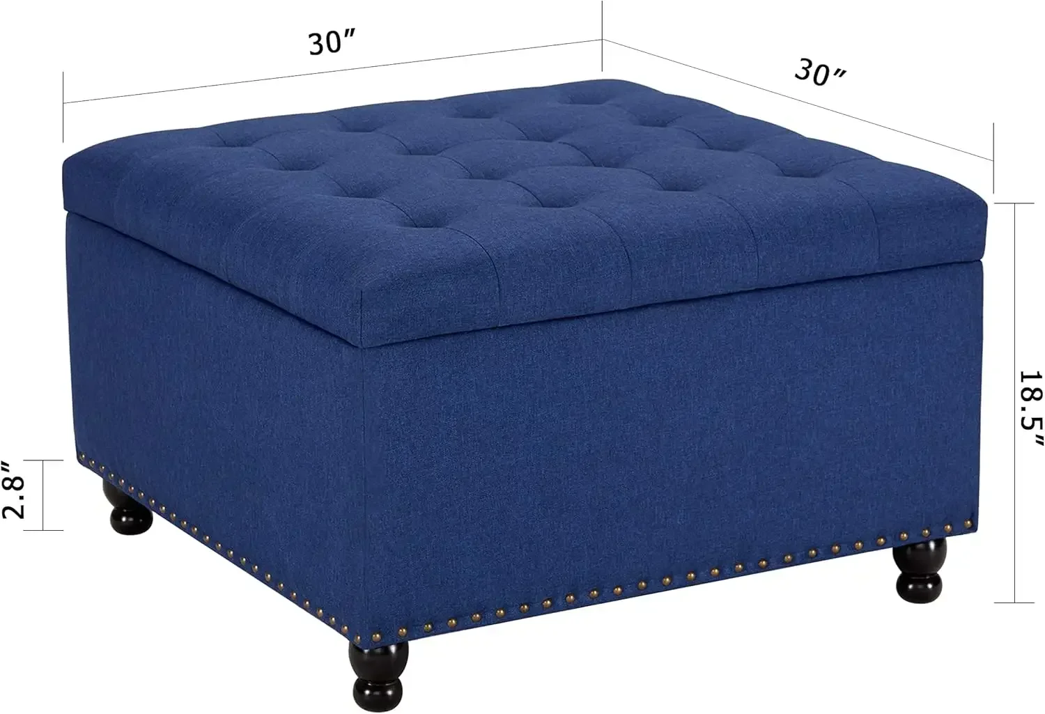 Large Square Tufted Upholstered Ottoman and Coffee Table with Storage, Oversized Footrest Bench for Living Room Bedroom, Blue