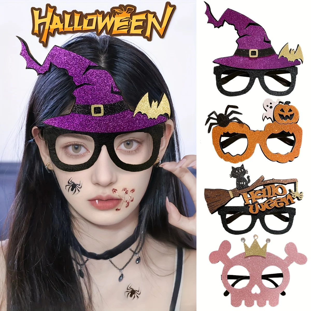 

1pcs women's style quirky personality Halloween pumpkin skull pattern holiday costume glasses, suitable for street carnival use