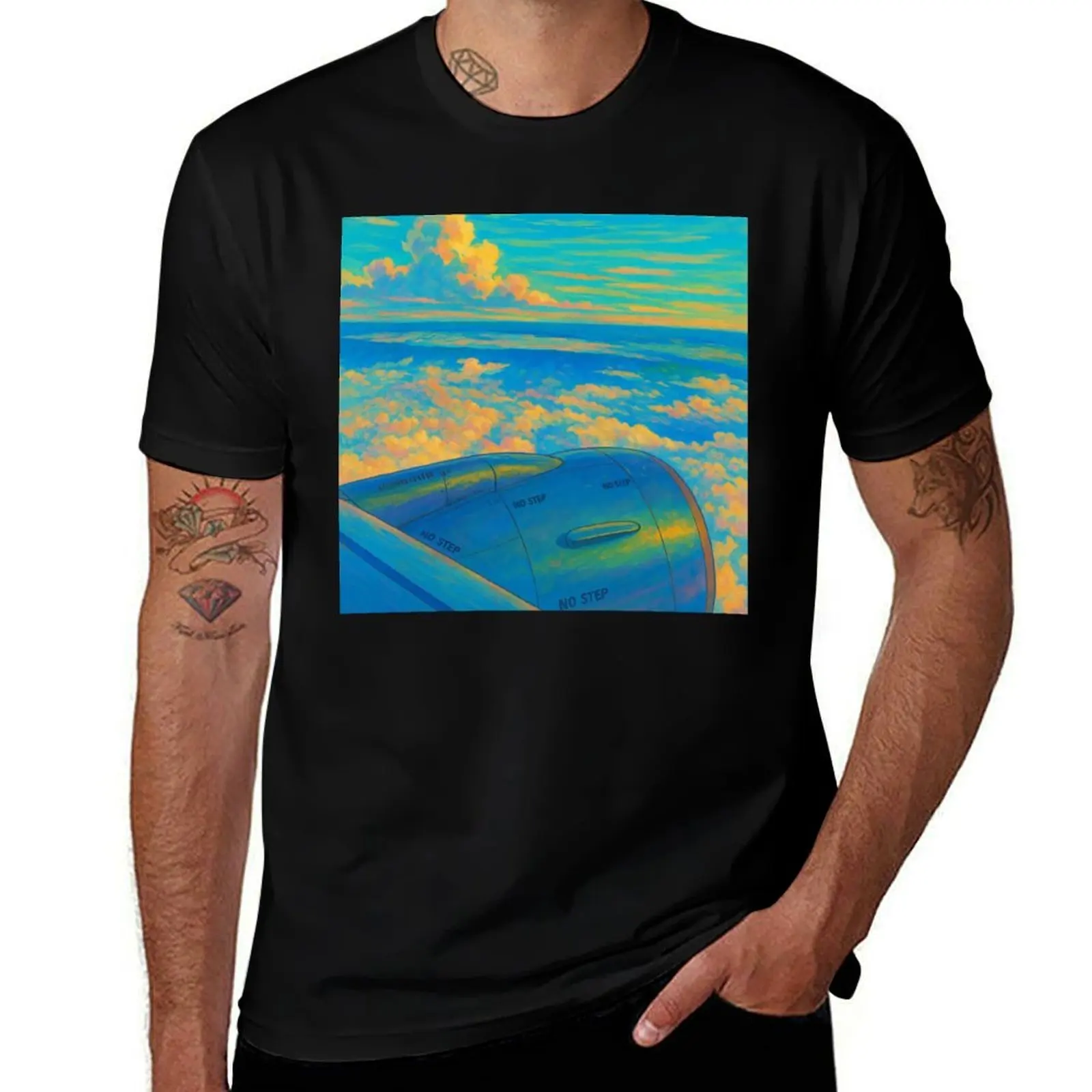 

Above the Clouds – Sunset Flight View T-Shirt essential t shirt Man t-shirt cute tops customs heavy weight t shirts for men