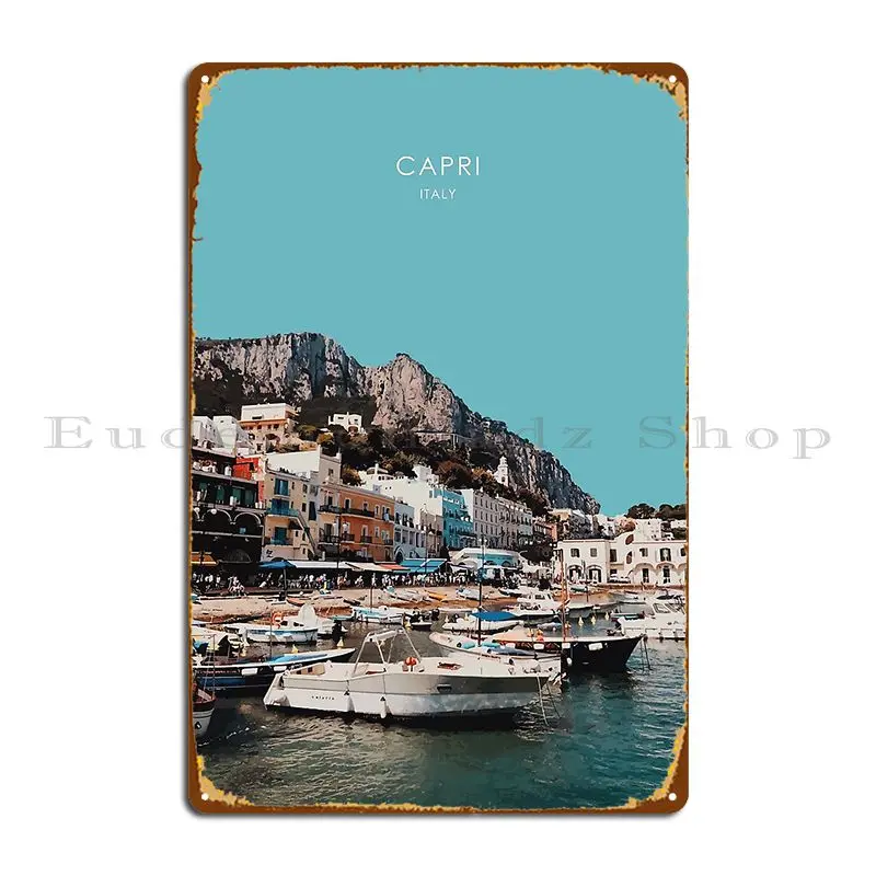 Capri Italy Travel Illustration Artwork Travel2nz Metal Plaque Poster Cave Bar Designing Garage Design Tin Sign Poster