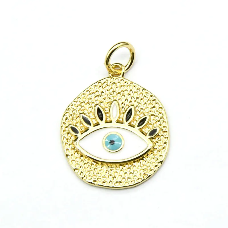 

Wholesale Jewelry Making High Quality Gold Plated Copper Multi Enamel Evil Eye Rough Irregular Round Charms for DIY Women