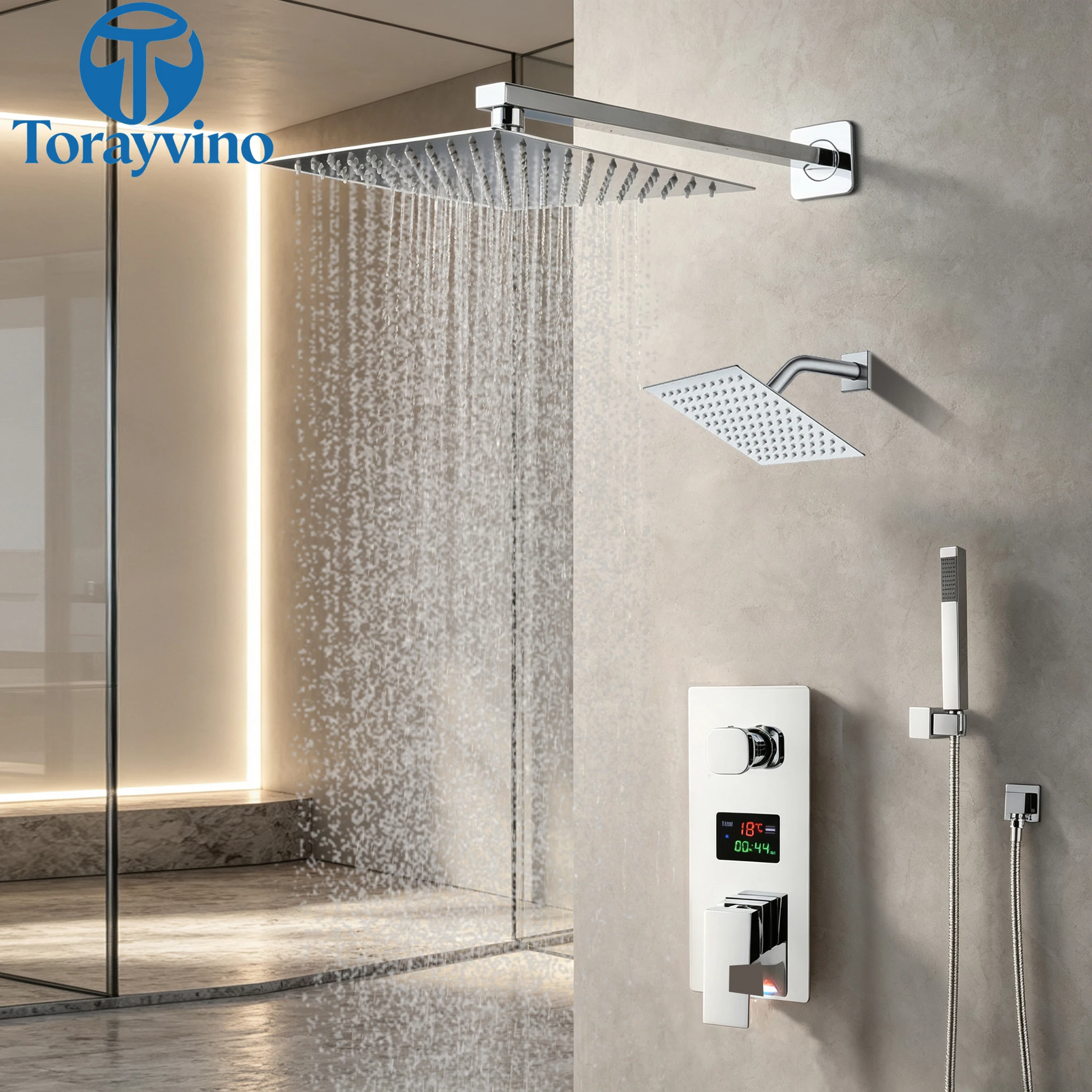 Torayvino Luxury Bathroom Shower Faucet System Set Outdoor 3-Functions Rainfall Shower Bath kit Bathtub Swivel Spout Mixer Taps